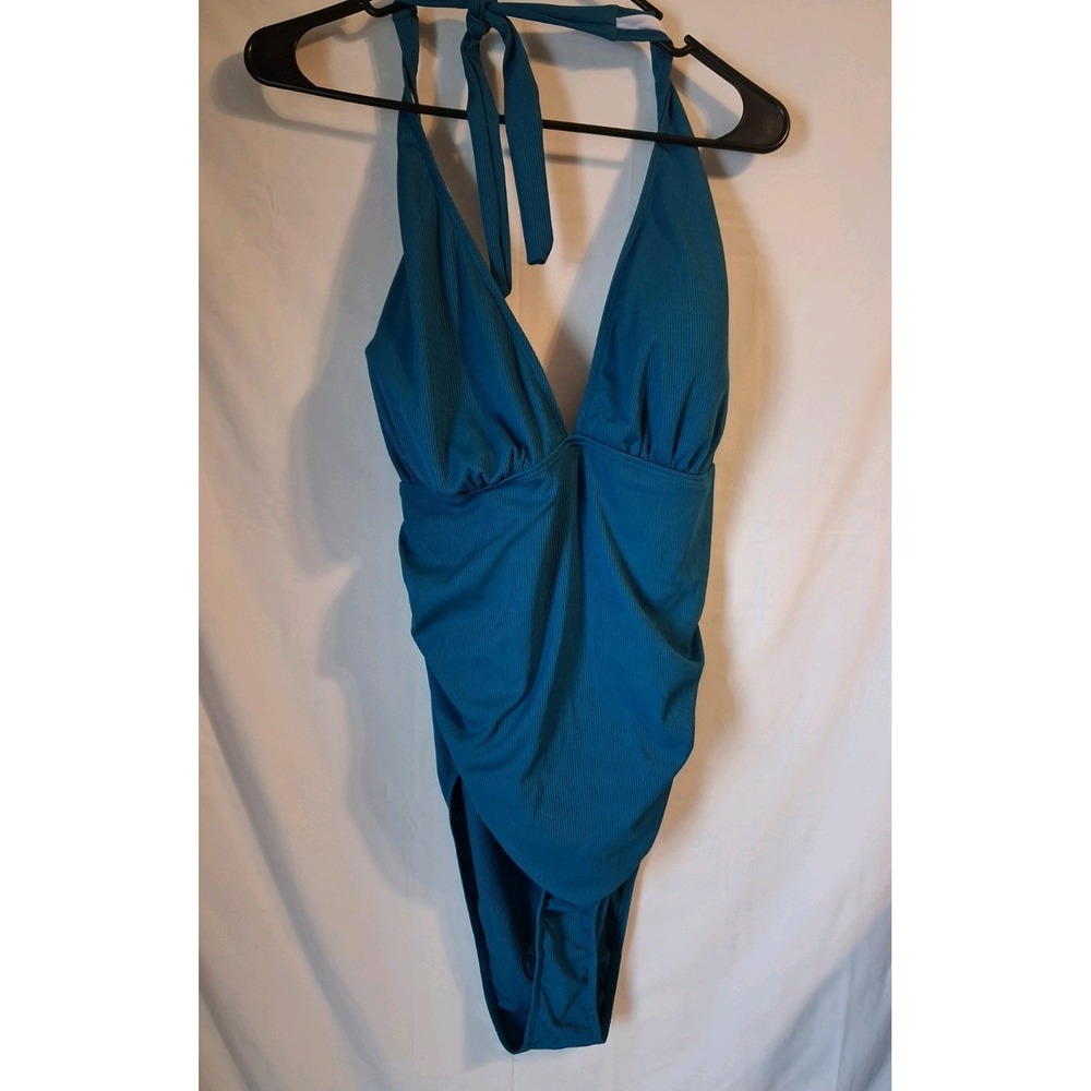 Swim Lushoire 4XL  Solid Color Ruched Halter One-Piece Swimsuit NWOT